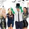 3 Pcs Halloween Costume Accessories Black Felt Costume Hat with Green Band Green Satin Long Gloves Blue Vintage Oval Goggles for Men Women Cosplay Party Dress Up
